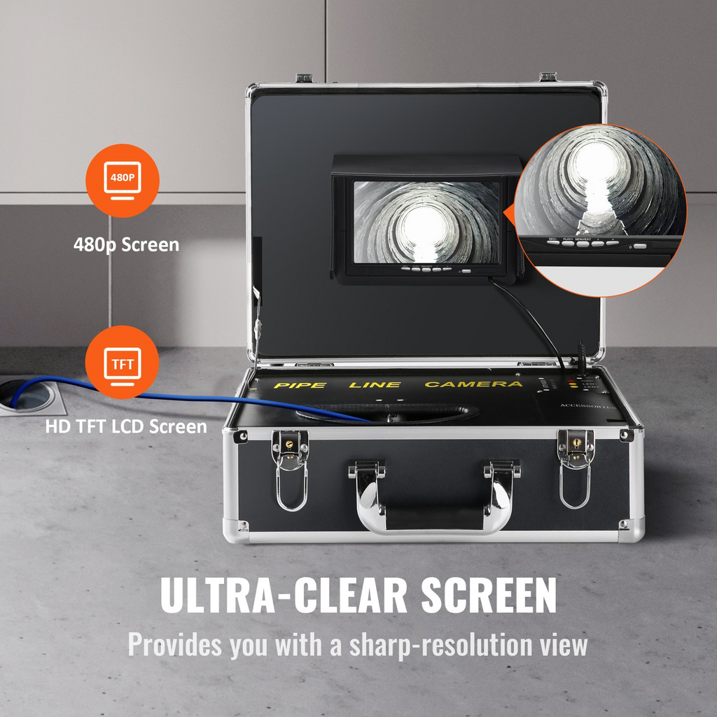 Cámara de alcantarillado VEVOR con localizador de 512 Hz 131 pies/40 m de 7" con función DVR cámara IP68 con 12 LED ajustables tarjeta SD de 16 GB