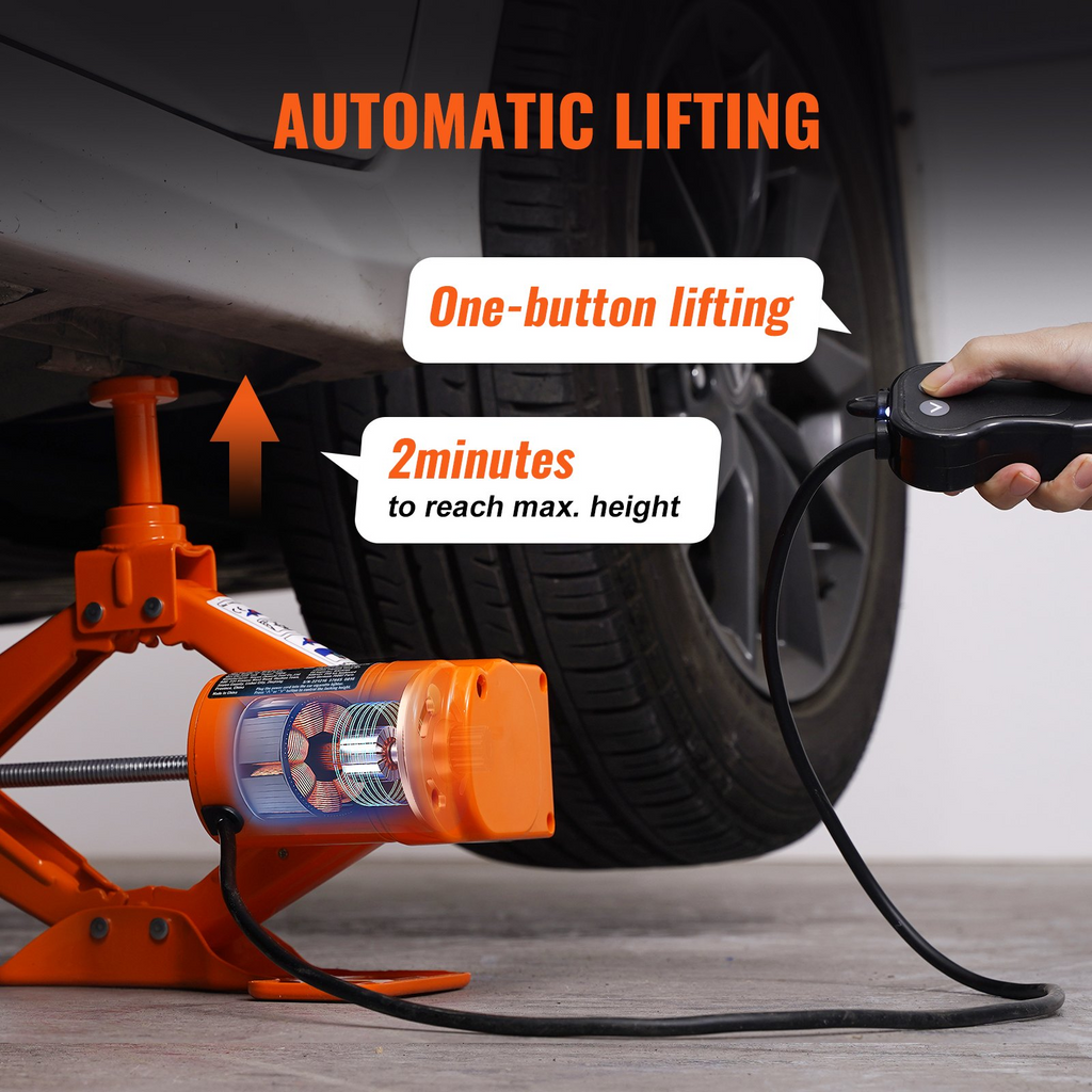 Gato eléctrico para coche VEVOR de tijera de 3 toneladas/6600 libras automático de 12 V con doble montura y control remoto