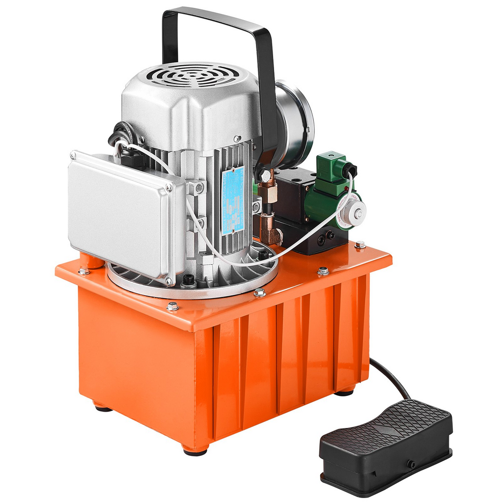Bomba hidráulica eléctrica VEVOR, 10000 PSI, 750 W, 110 V, capacidad de 488 in³/8 L, válvula solenoide de doble efecto accionada eléctricamente con interruptor de pedal para máquina de punzonado/doblado/gato