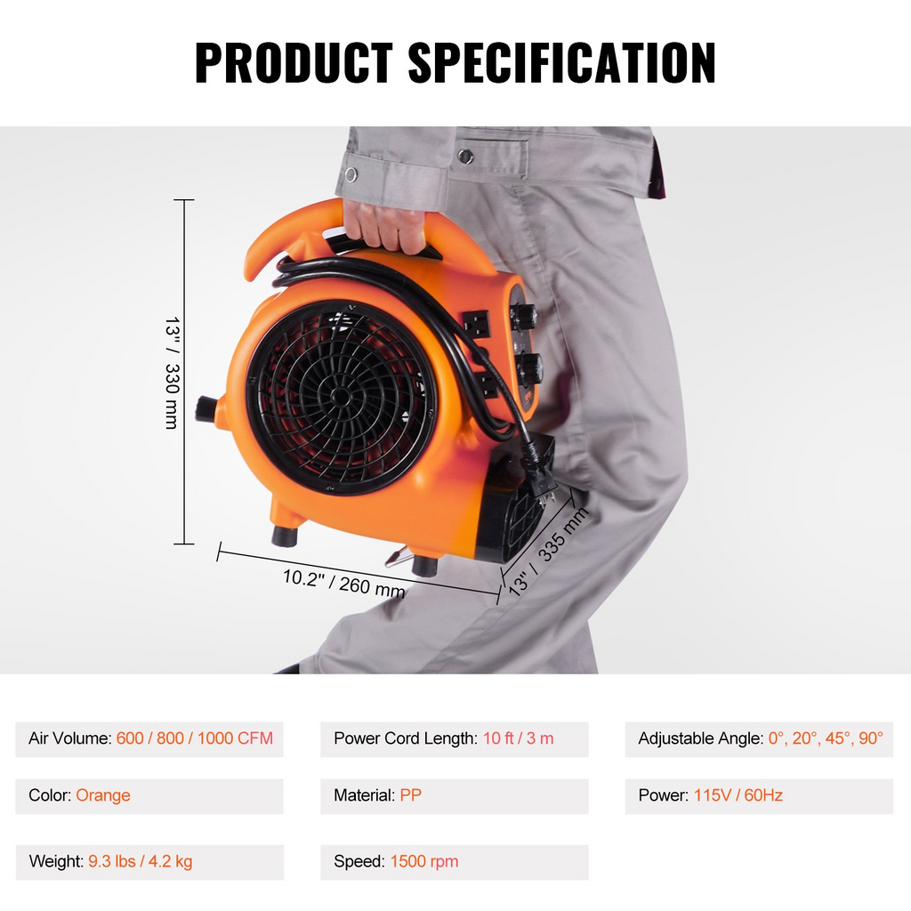 Soplador de piso VEVOR 1/4 HP 1000 CFM