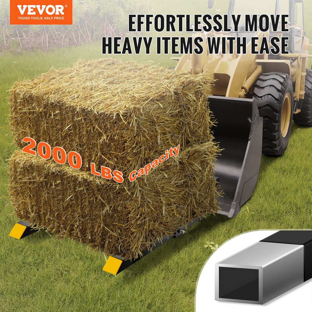 Horquillas para pallets VEVOR, capacidad de 2000 lb con abrazadera  para baldes de tractor de 43" accesorio de cargador frontal de servicio pesado para tractor