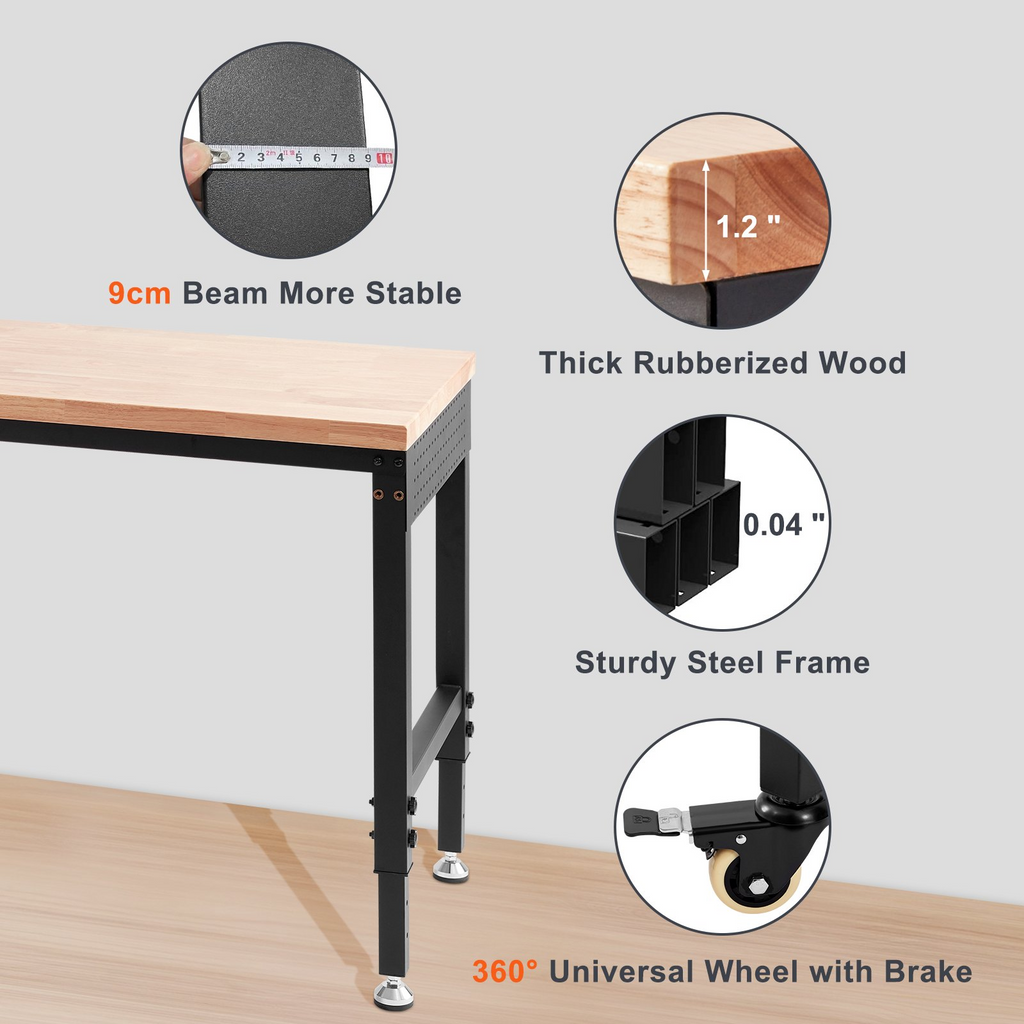 Banco de trabajo ajustable VEVOR 48" de largo x 24" de ancho alturas de 28 a 39,5" y capacidad de carga de 2000 libras