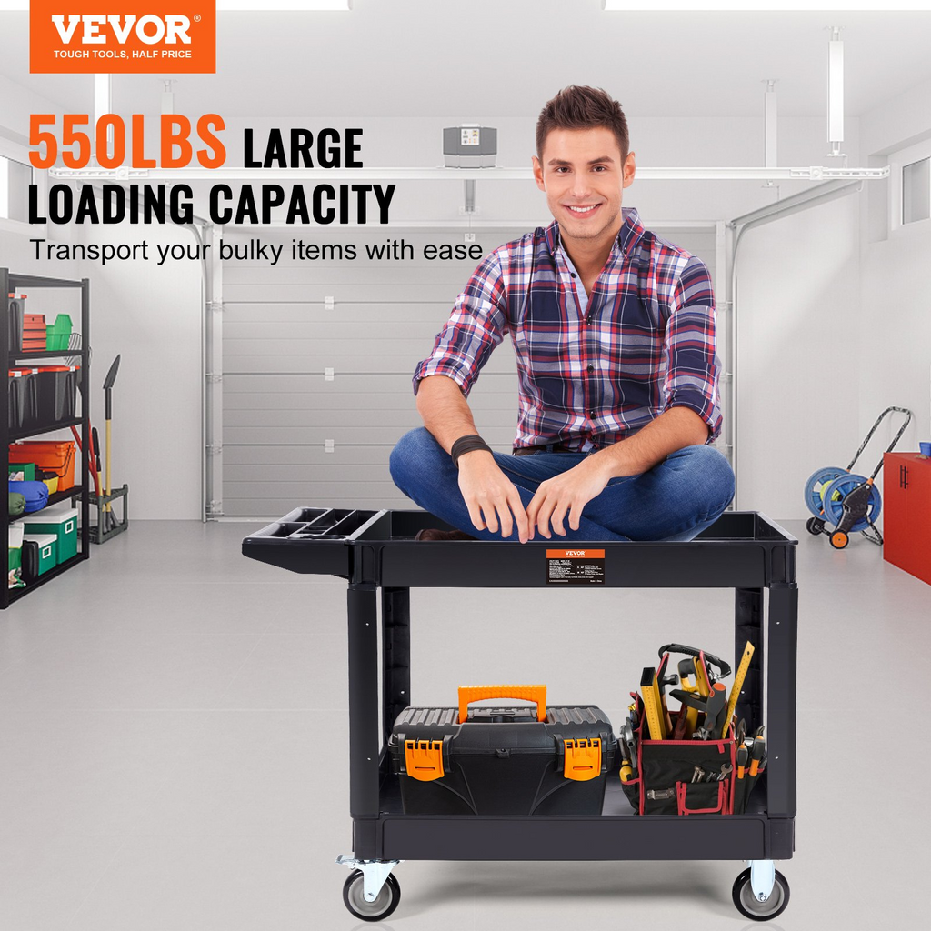 VEVOR Carrito de servicio multiusos con 2 estantes y capacidad de 550 libras