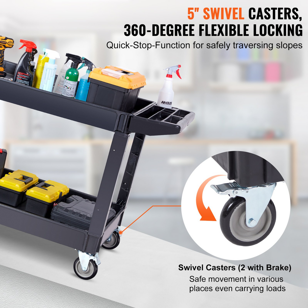 VEVOR Carrito de servicio multiusos con 2 estantes y capacidad de 550 libras