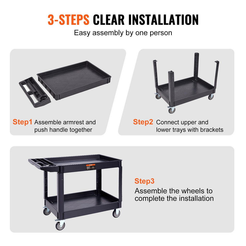 VEVOR Carrito de servicio multiusos con 2 estantes y capacidad de 550 libras