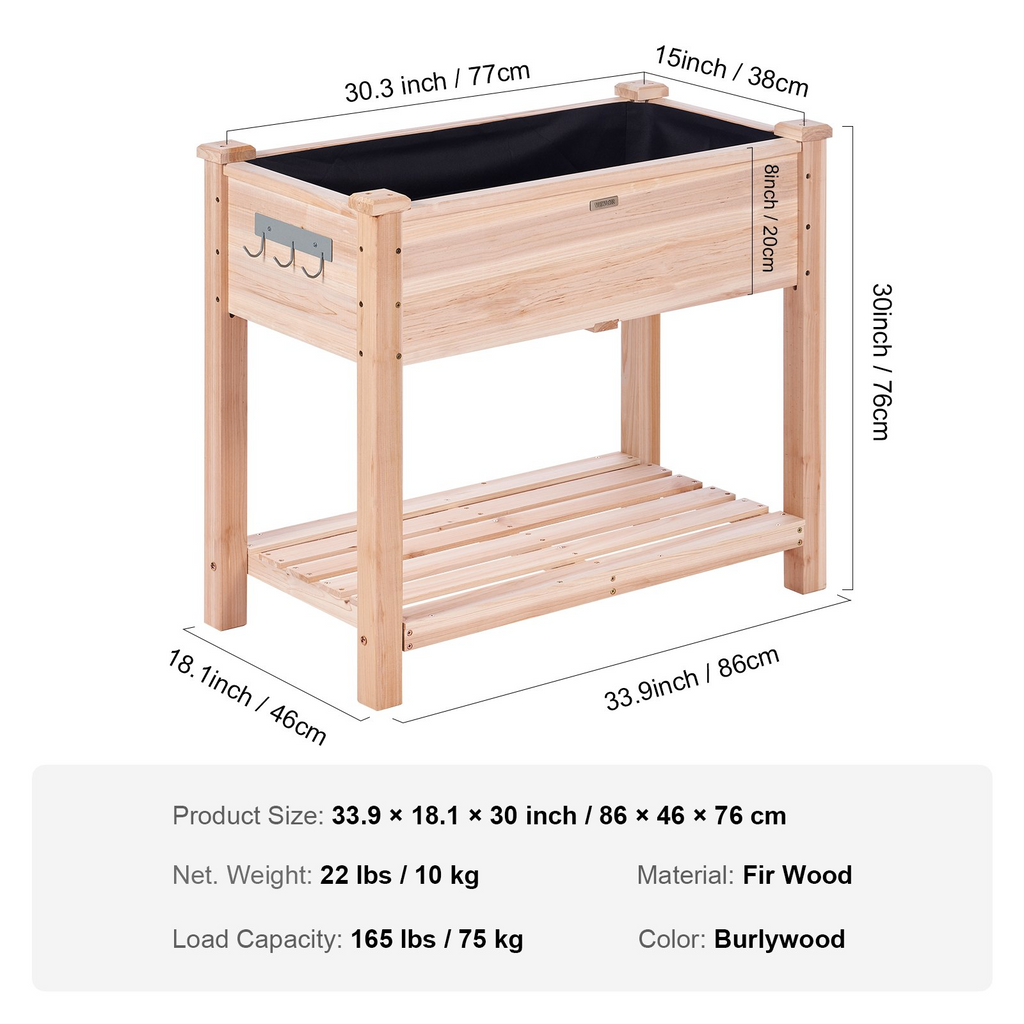 VEVOR - Macetero elevado de madera para jardín 33,9 x 18,1 x 30 pulgadas