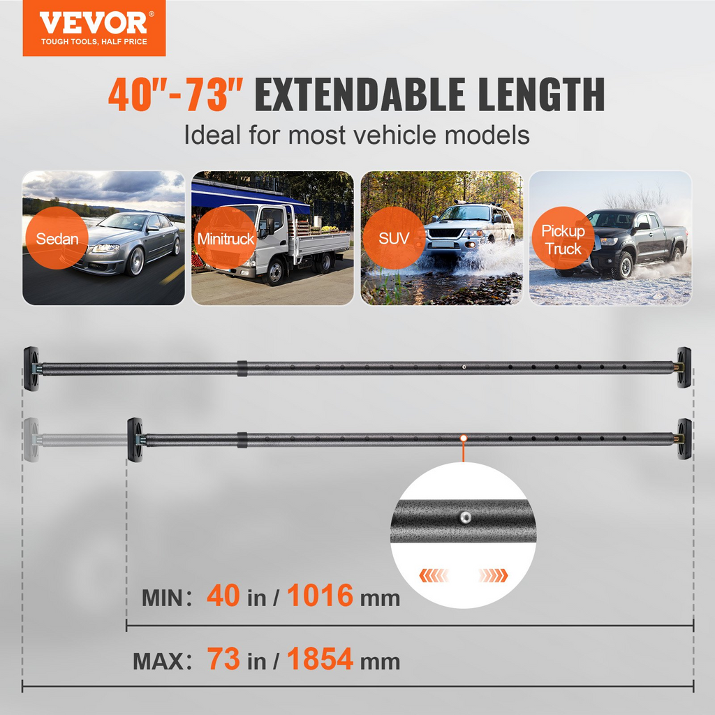Barra de carga VEVOR de carga de acero resistente ajustable de 40" a 73" capacidad de 220 lb