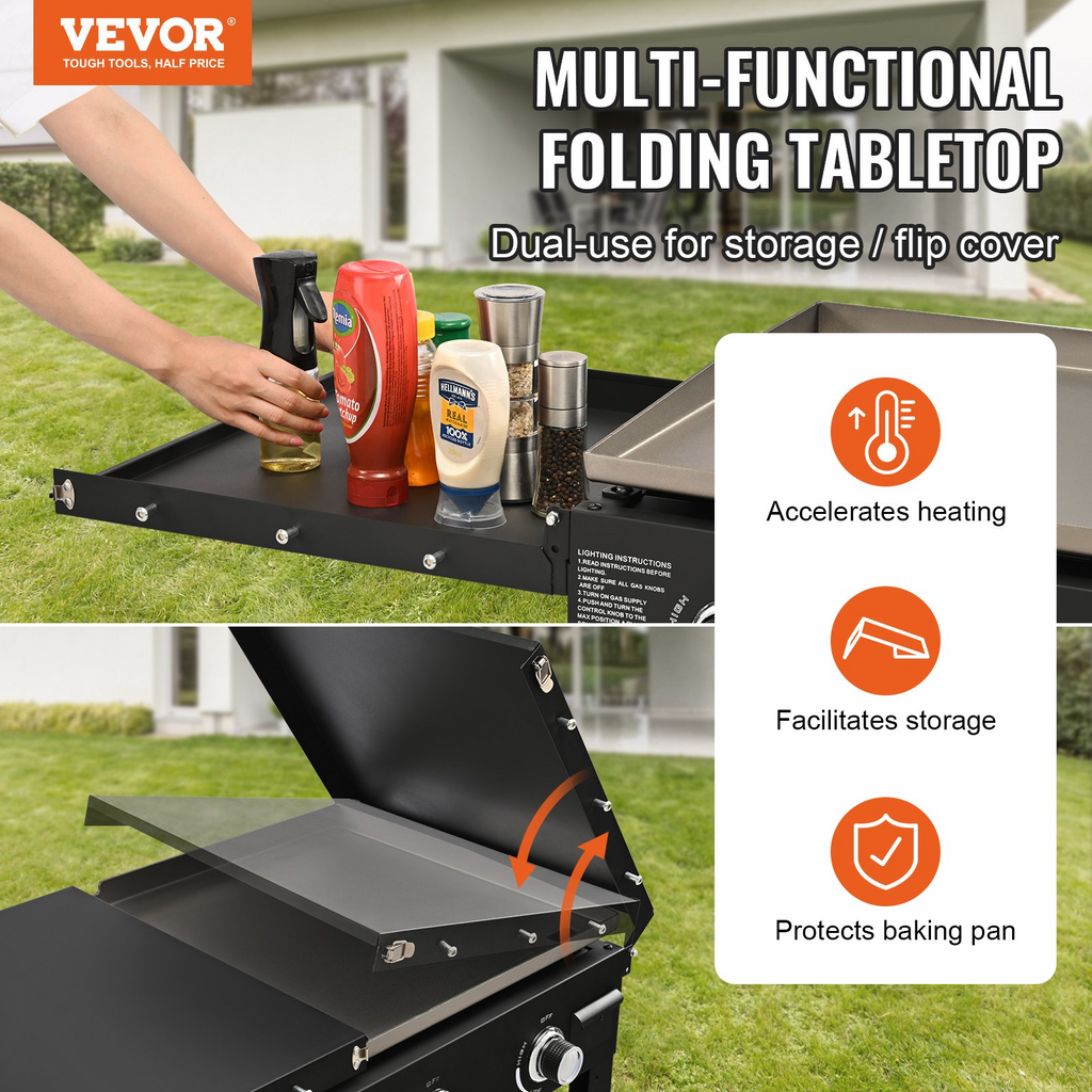 Plancha comercial VEVOR sobre carrito de 36" 4 quemadores - 60 000 BTU