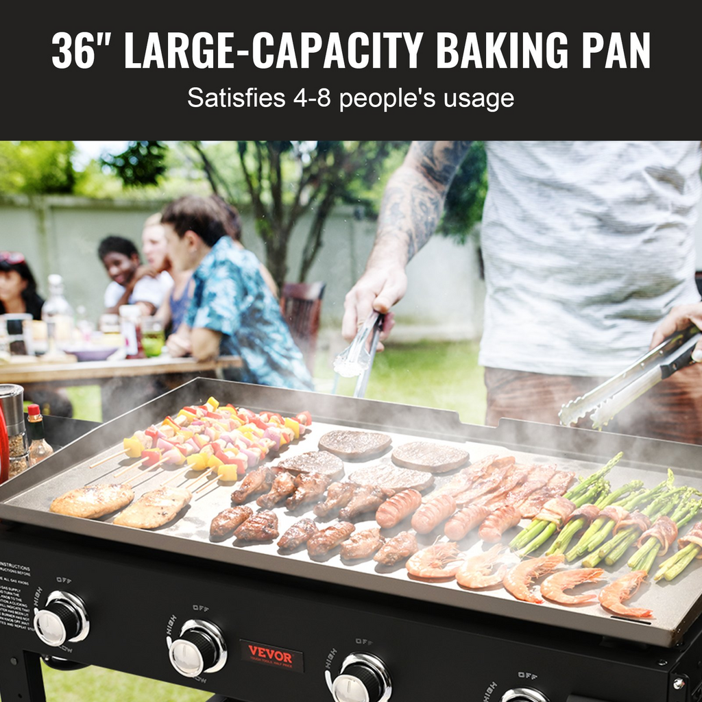 Plancha comercial VEVOR sobre carrito de 36" 4 quemadores - 60 000 BTU