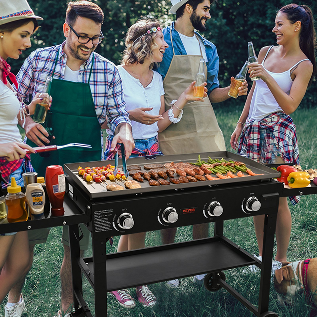 Plancha comercial VEVOR sobre carrito de 36" 4 quemadores - 60 000 BTU