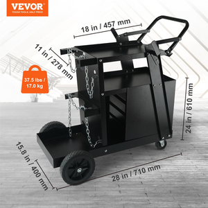 VEVOR Welding Cart, 2-Tier 4 Drawers Welder Cart with 265 LBS Weight Capacity, 360° Swivel Wheels, Tank Storage Safety Chains, Heavy Duty Rolling MIG Welder Cart for Mig Welder and Plasma Cutter