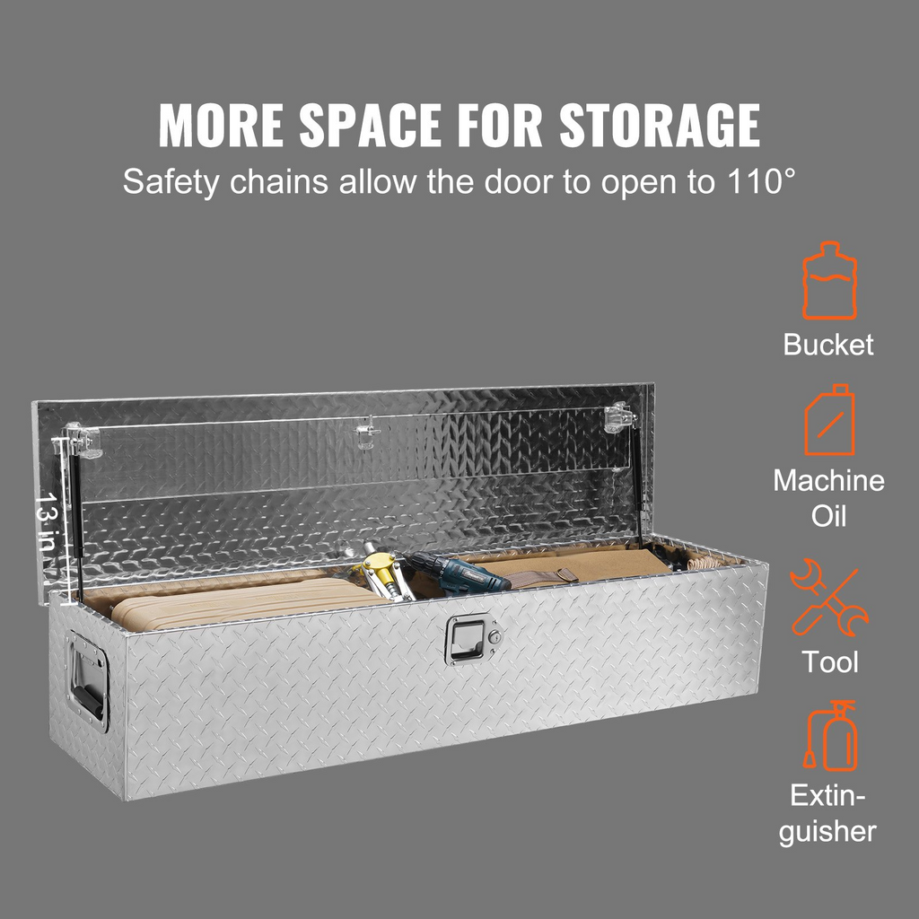Caja de herramientas de aluminio resistente para caja de camión con placa de diamante con manija lateral y llaves de bloqueo