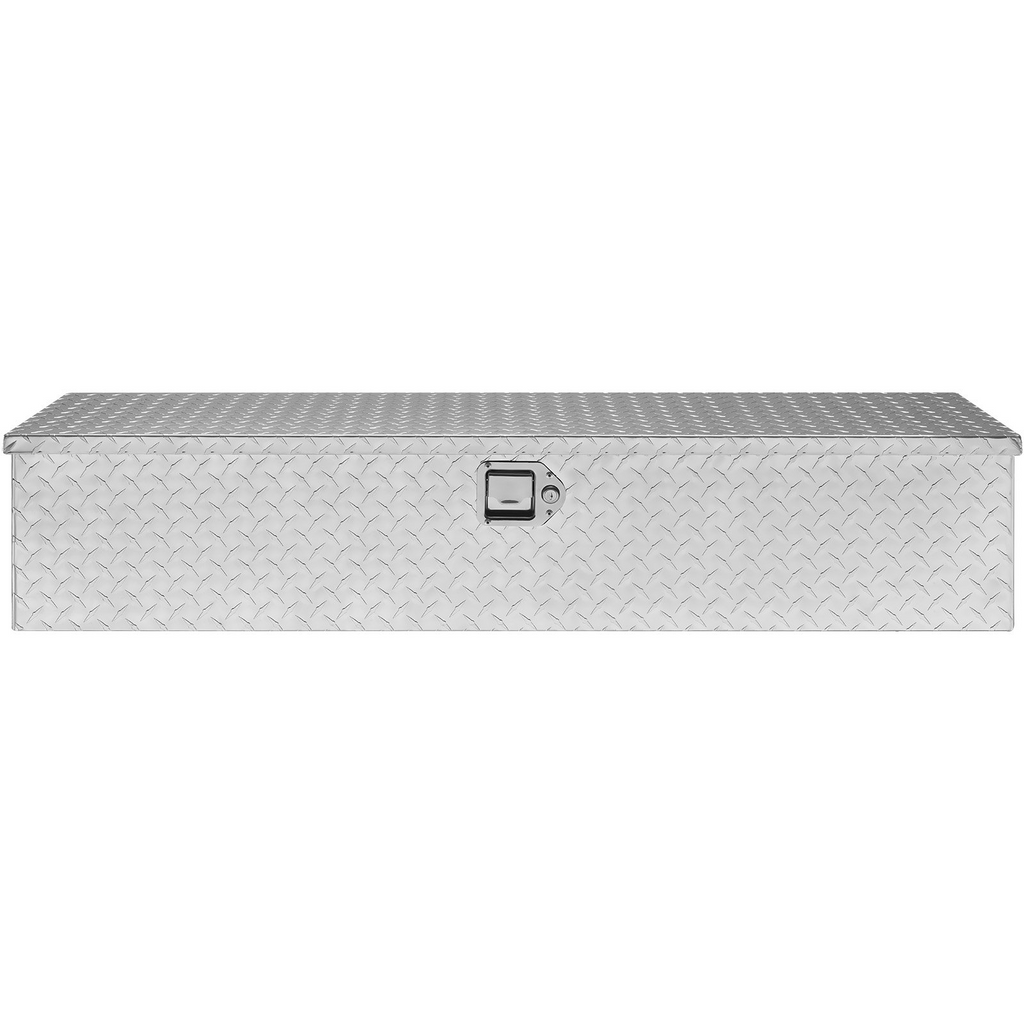 Caja de herramientas de aluminio resistente para caja de camión con placa de diamante con manija lateral y llaves de bloqueo