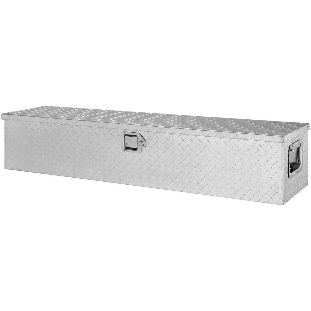 Caja de herramientas de aluminio resistente para caja de camión con placa de diamante con manija lateral y llaves de bloqueo