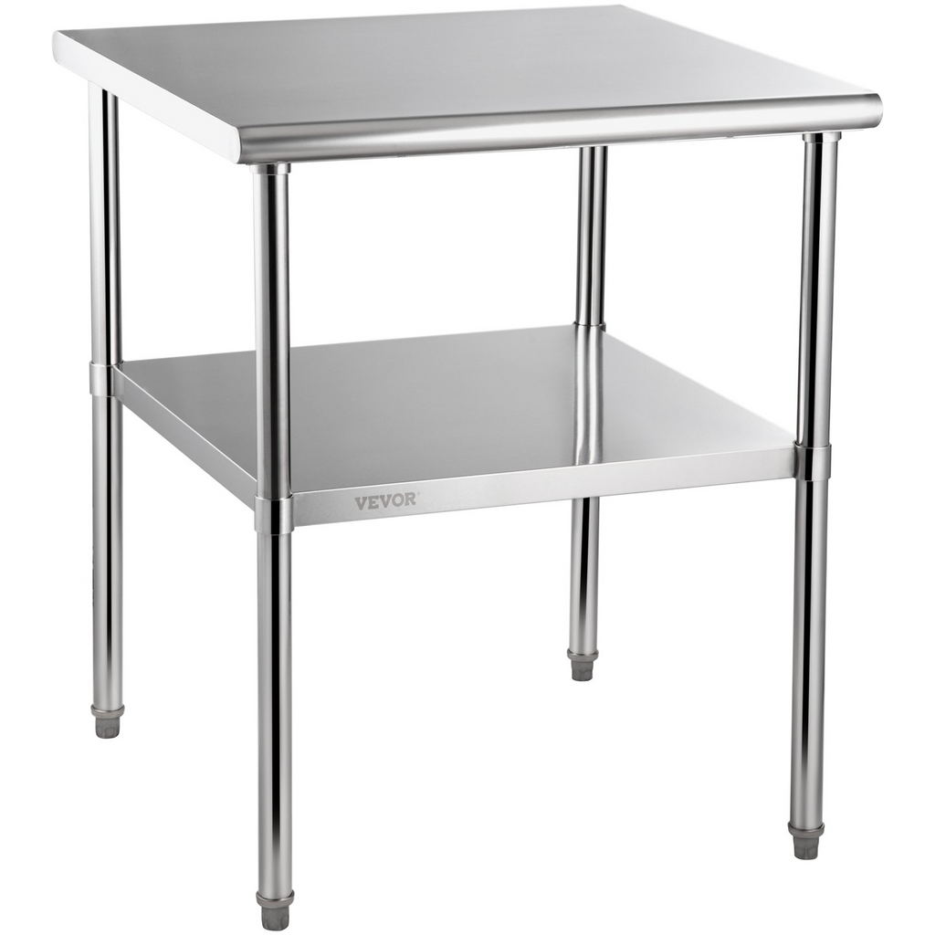 Mesa de preparación de acero inoxidable VEVOR 30 x 30 x 36 pulgadas capacidad de carga de 800 libras