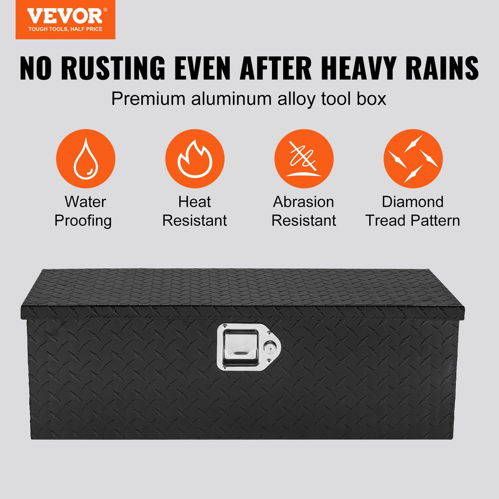 Caja de herramientas de aluminio resistente para caja de camión con placa de diamante con asa lateral y llaves de bloqueo
