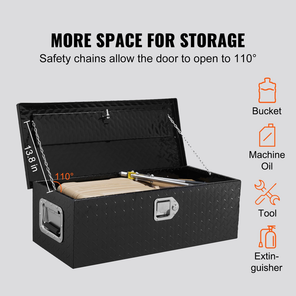 Caja de herramientas de aluminio resistente para caja de camión con placa de diamante con asa lateral y llaves de bloqueo