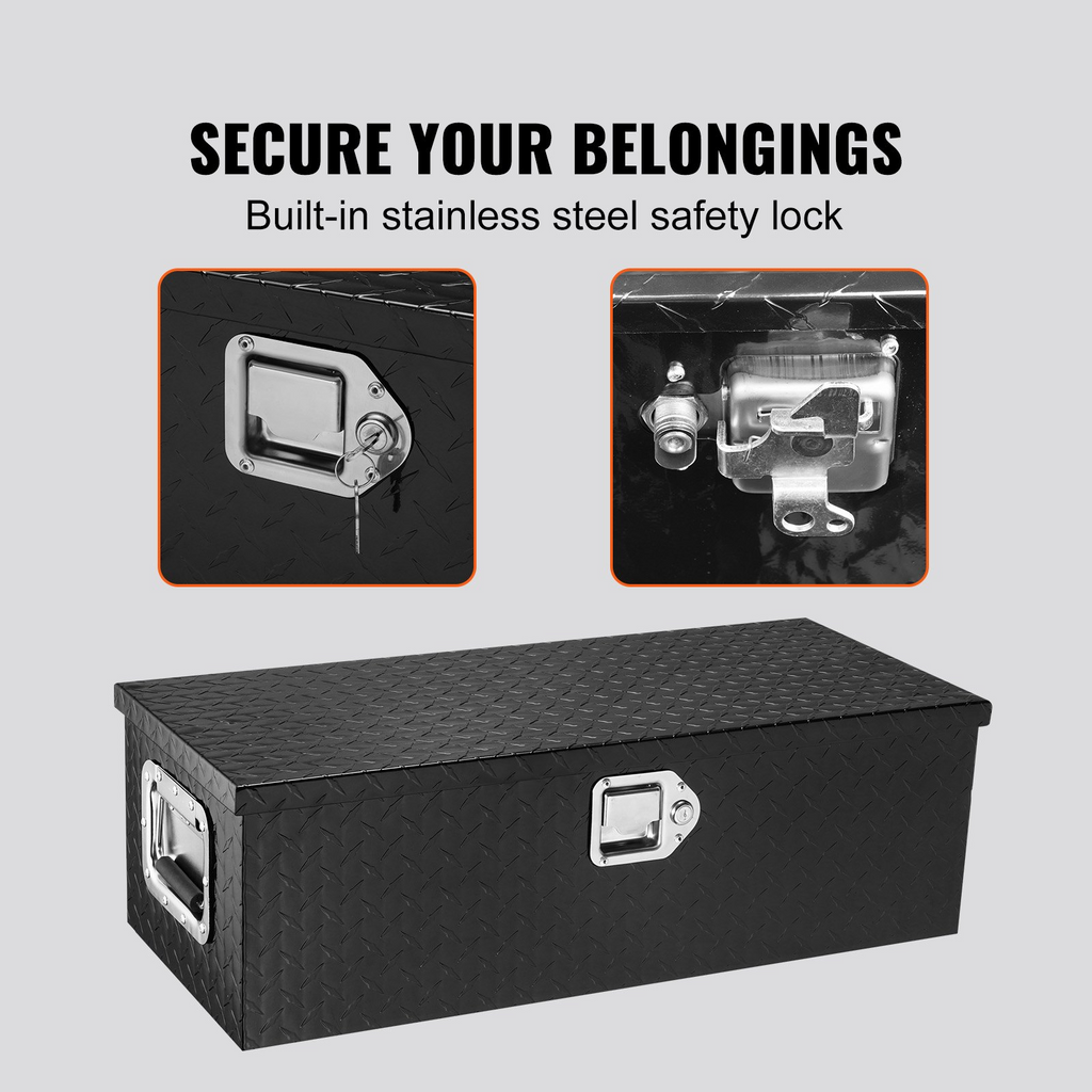 Caja de herramientas de aluminio resistente para caja de camión con placa de diamante con asa lateral y llaves de bloqueo