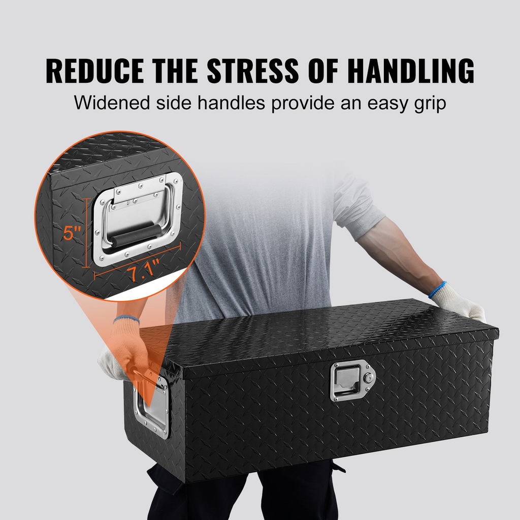 Caja de herramientas de aluminio resistente para caja de camión con placa de diamante con asa lateral y llaves de bloqueo