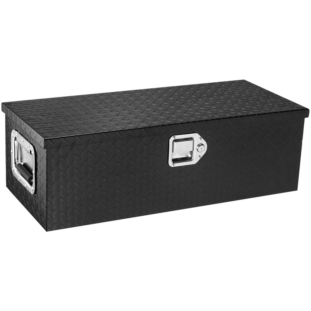 Caja de herramientas de aluminio resistente para caja de camión con placa de diamante con asa lateral y llaves de bloqueo