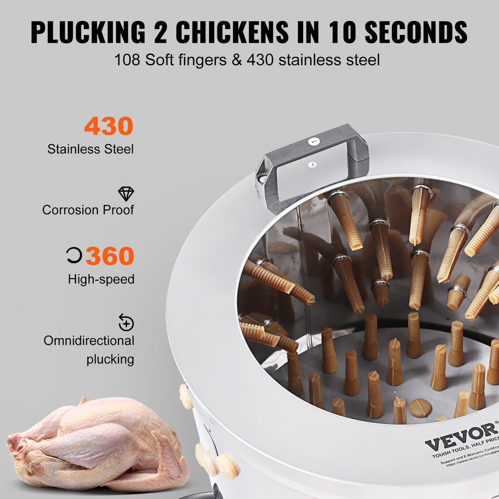 Desplumadora de pollos VEVOR de 20 pulgadas con 108 dedos suaves 500 W