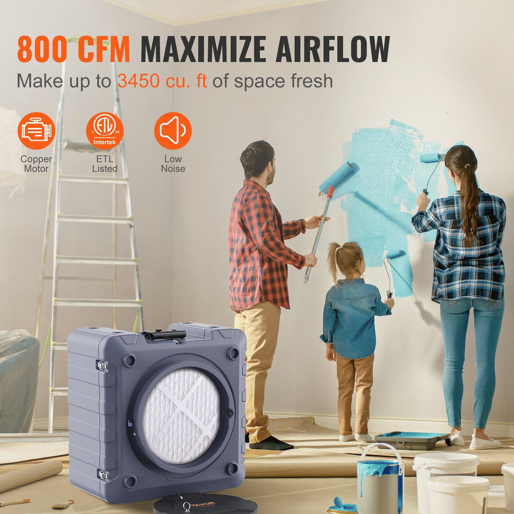 Purificador de aire VEVOR con filtración de 3 etapas apilable de 800 CFM con MERV10 carbón H13 HEPA