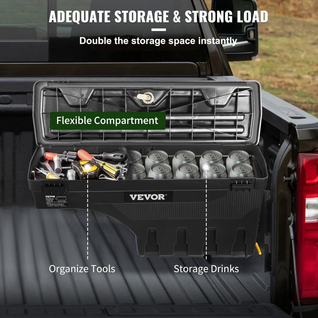 VEVOR Caja de almacenamiento para caja de camioneta para hueco de rueda de 6,6 galones/20 l compatible con Chevrolet Silverado 1500 GMC Sierra 1500 2019-2021