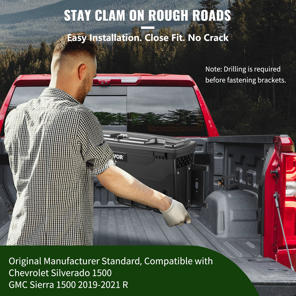 VEVOR Caja de almacenamiento para caja de camioneta para hueco de rueda de 6,6 galones/20 l compatible con Chevrolet Silverado 1500 GMC Sierra 1500 2019-2021