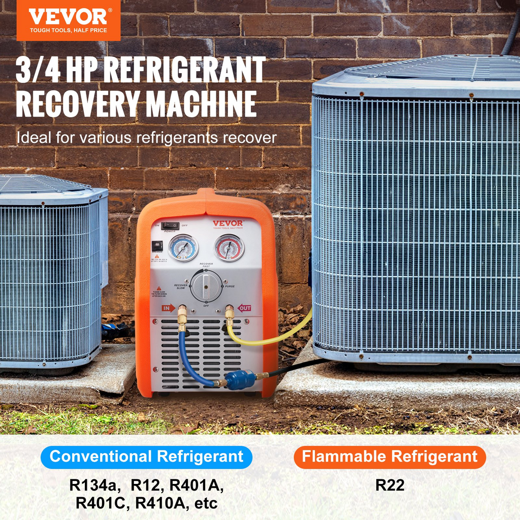 Máquina de recuperación de refrigerante VEVOR de 3/4 HP 120 V 60 Hz HVAC