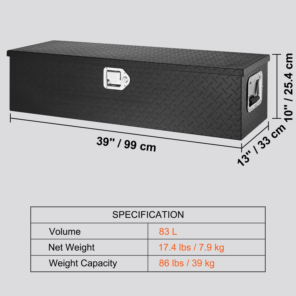 Caja de herramientas de aluminio resistente para caja de camión  remolque 39 x 13 x 10 pulgadas color negro