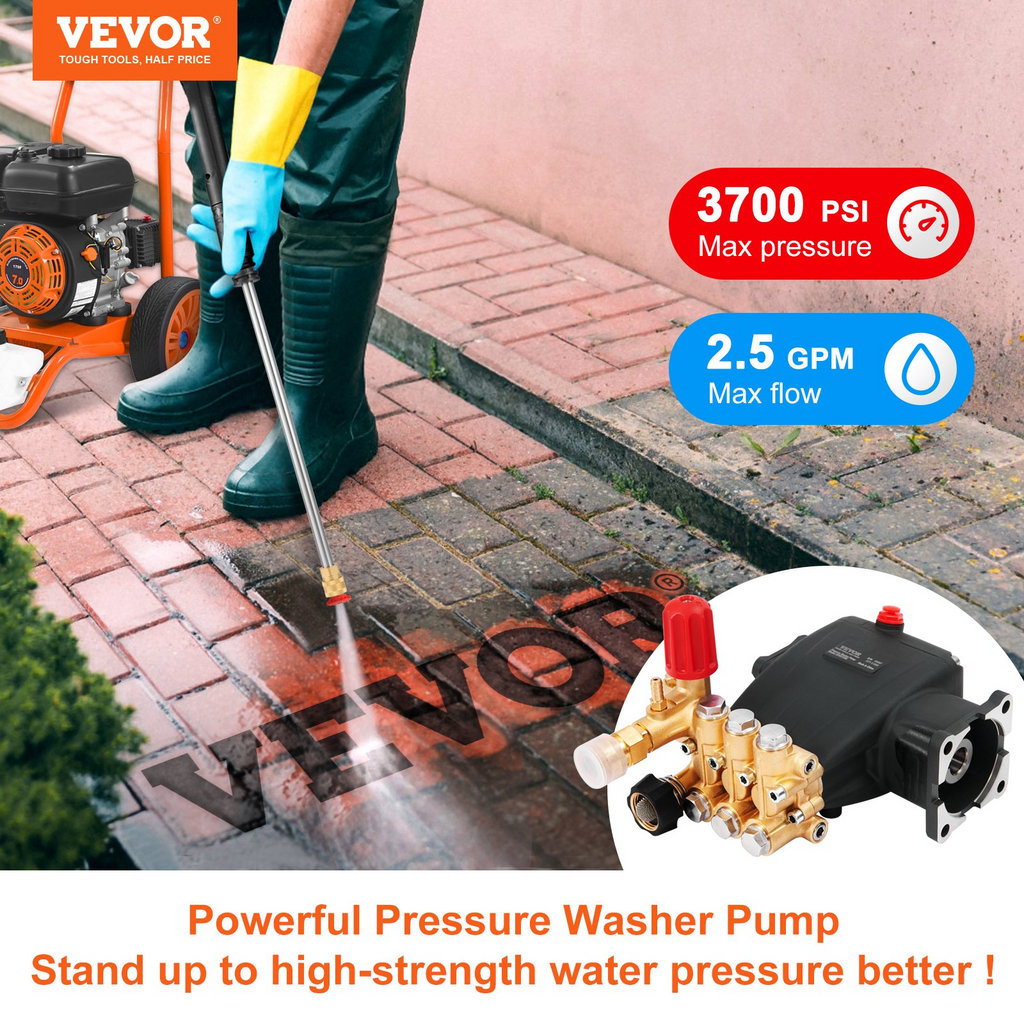 Bomba para hidrolavadora VEVOR émbolo triple horizontal con eje de 3/4" 3700 PSI 2,5 GPM