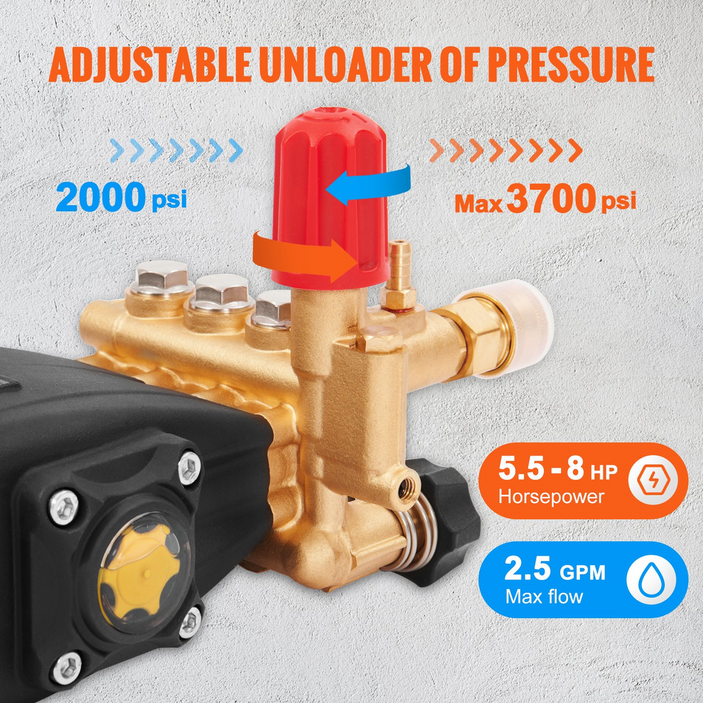 Bomba para hidrolavadora VEVOR émbolo triple horizontal con eje de 3/4" 3700 PSI 2,5 GPM