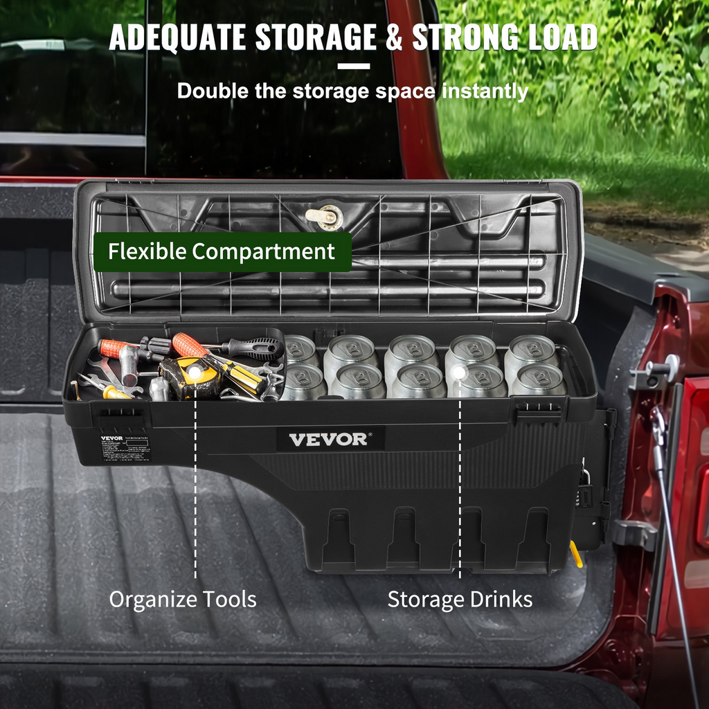 Caja de almacenamiento para caja de camioneta tapa con cerradura impermeable ABS para hueco de rueda de 6,6 galones/20 l con candado con contraseña compatible con Dodge Ram 1500 2019-2021