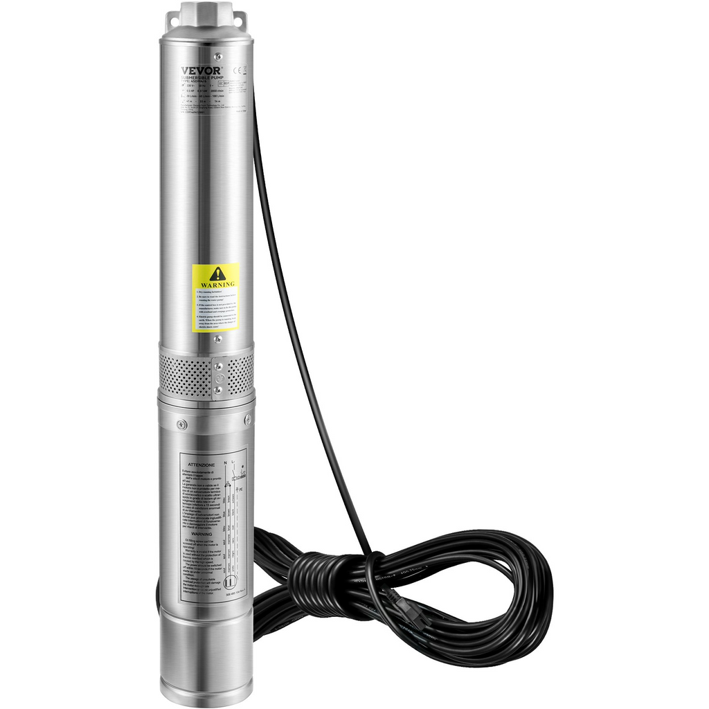Bomba sumergible para pozos profundos VEVOR 1 HP 115 V/60 Hz caudal de 37 gpm altura de elevación de 207 pies con cable eléctrico de 33 pies
