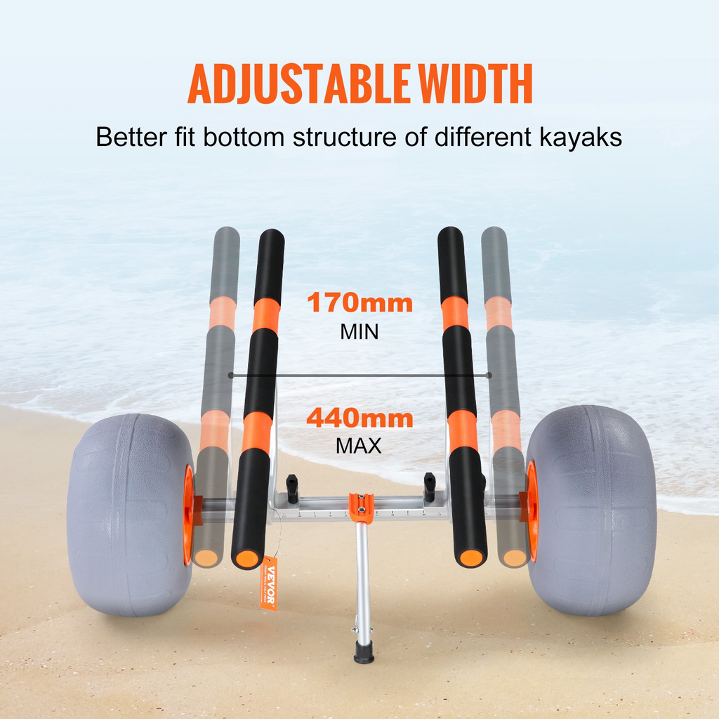 Carrito para kayak de alta resistencia de 12" ancho ajustable de 6,69 a 17,32" capacidad de peso de 350 lb