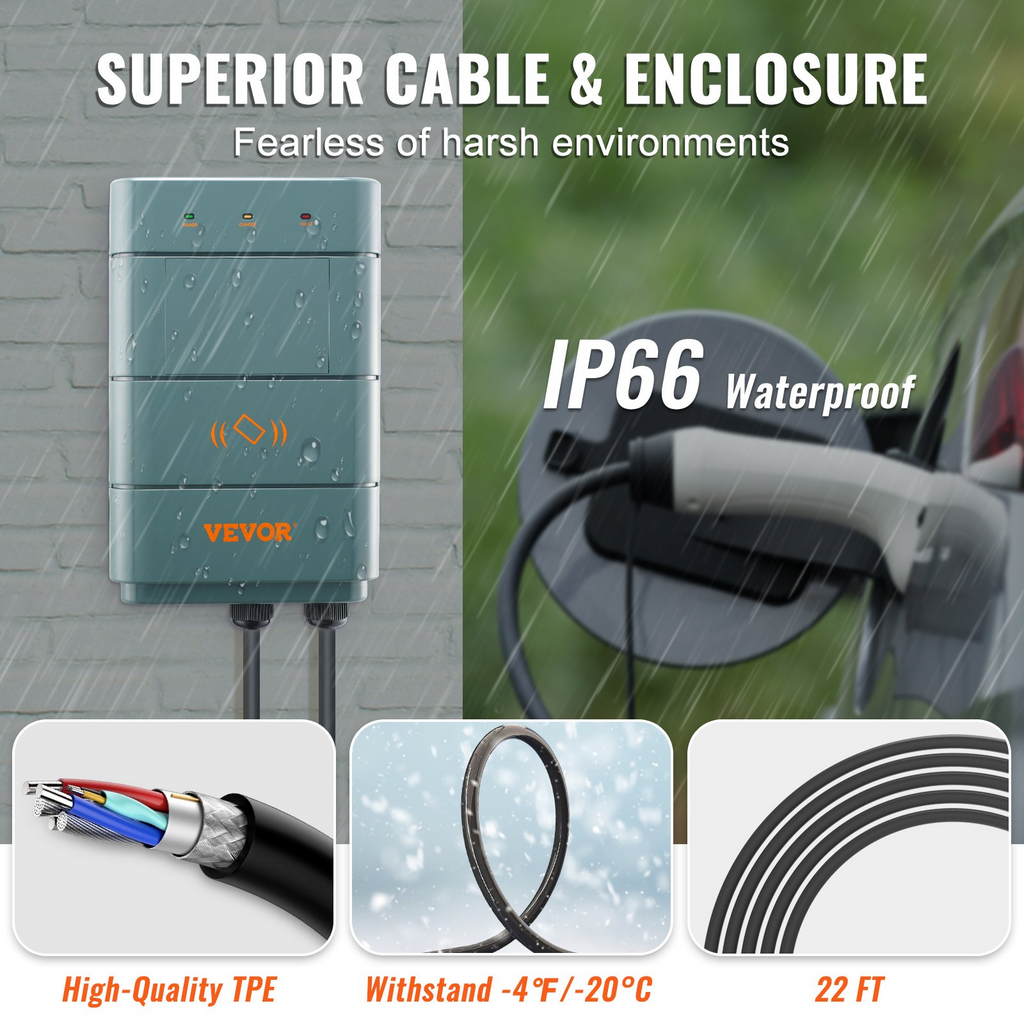 Estación de carga para vehículos eléctricos VEVOR de nivel 2 cargador doméstico de 40 A NEMA6-50