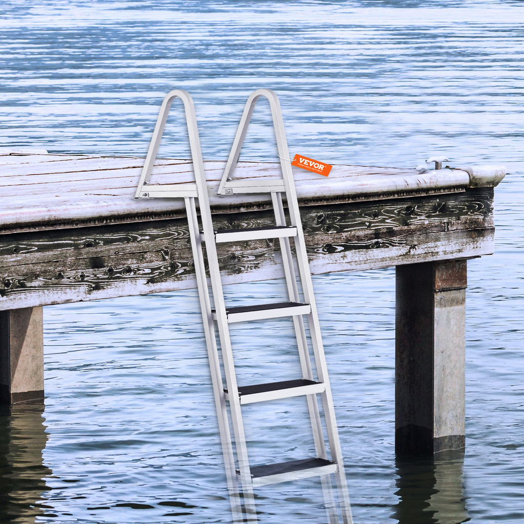 Escalera de muelle VEVOR 5 escalones extraíbles,capacidad de carga de 350 lb escalón de 4'' de ancho y tapete de goma antideslizante