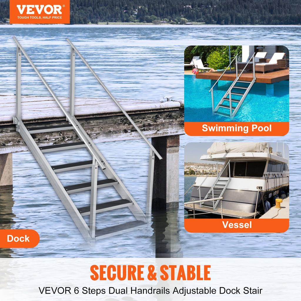 Escalera de muelle VEVOR altura ajustable de 43'' a 51'' capacidad de carga de 500 lb