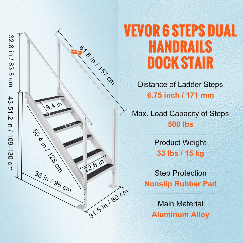 Escalera de muelle VEVOR altura ajustable de 43'' a 51'' capacidad de carga de 500 lb