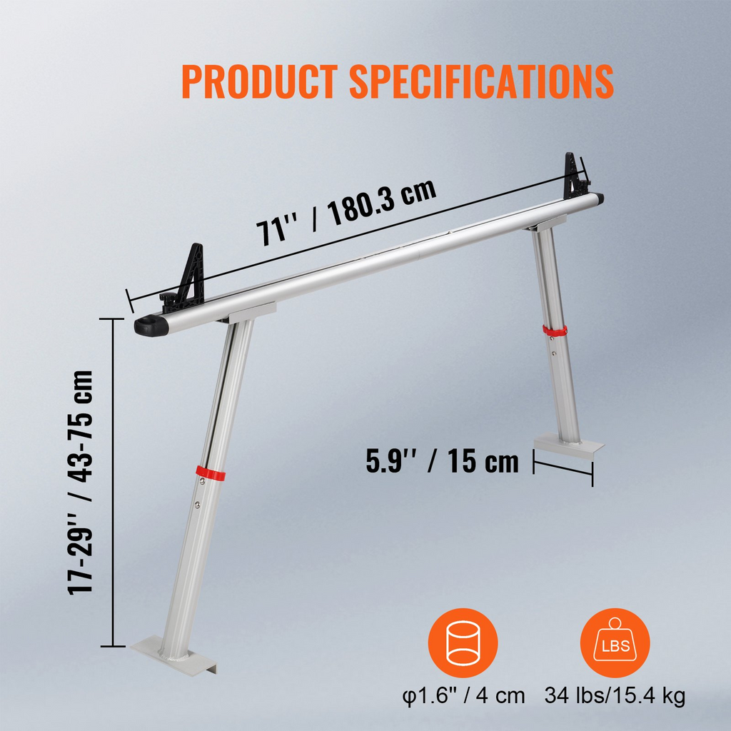 VEVOR - Portaequipajes para camión capacidad de 800 lb altura ajustable de 17 a 29 pulgadas
