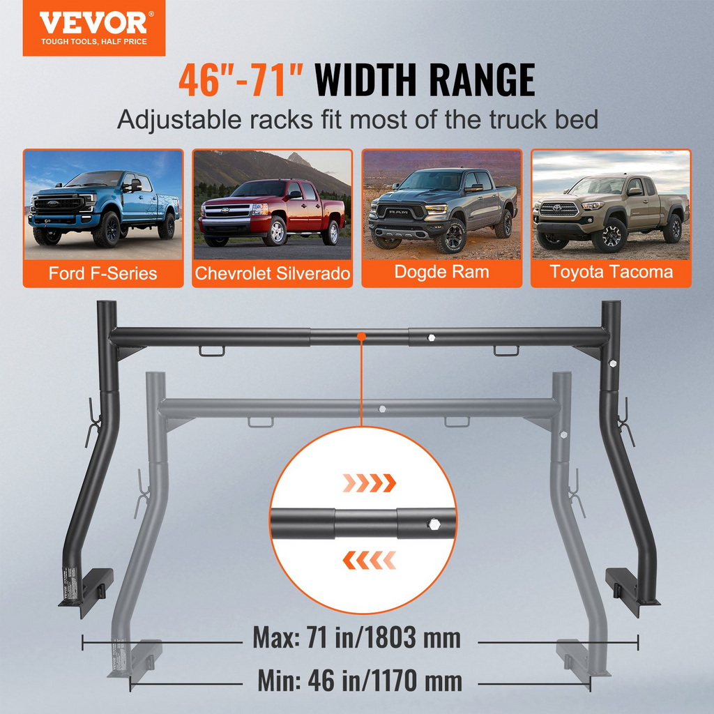 VEVOR - Portaequipajes para camión extensible de 46 a 71 pulgadas capacidad de 800 libras