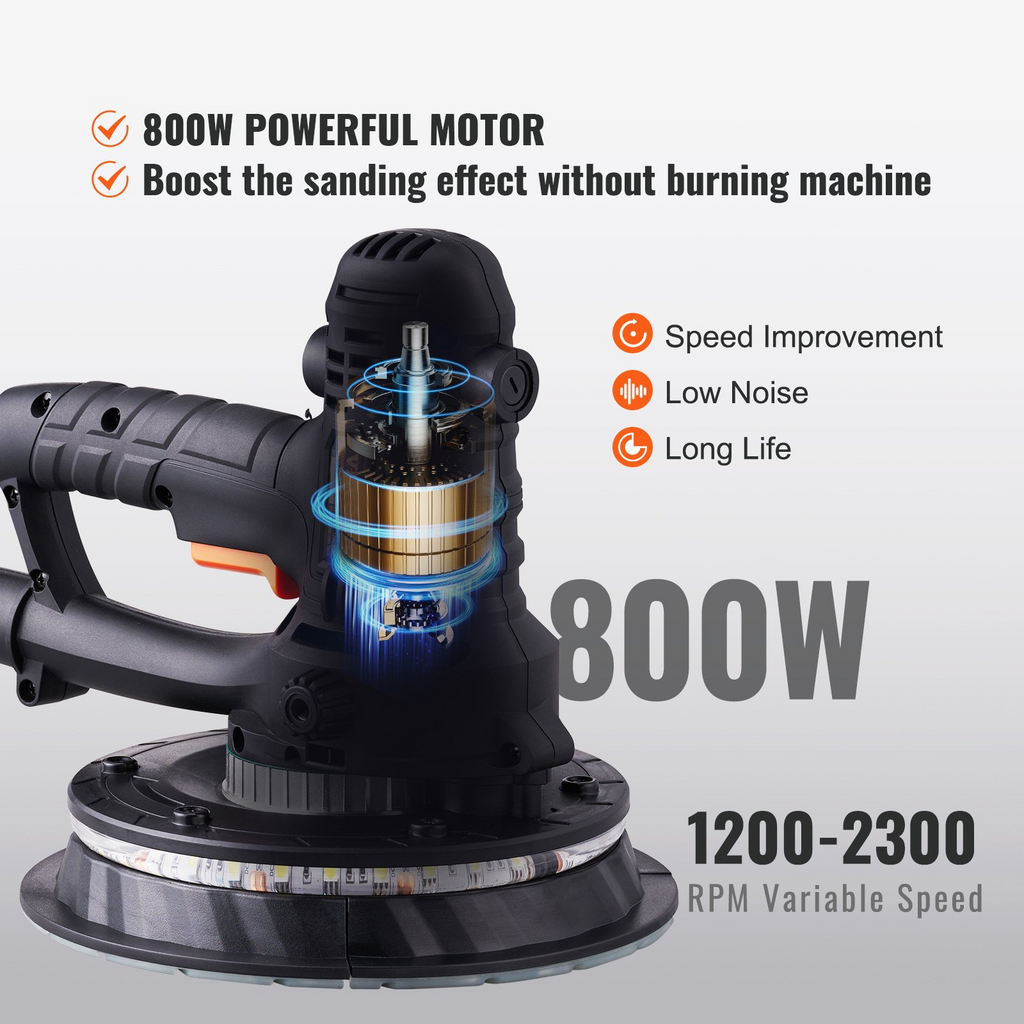 Lijadora de paneles de yeso VEVOR con motor de cepillo de 800 W velocidad variable de 1200 a 2300 RPM