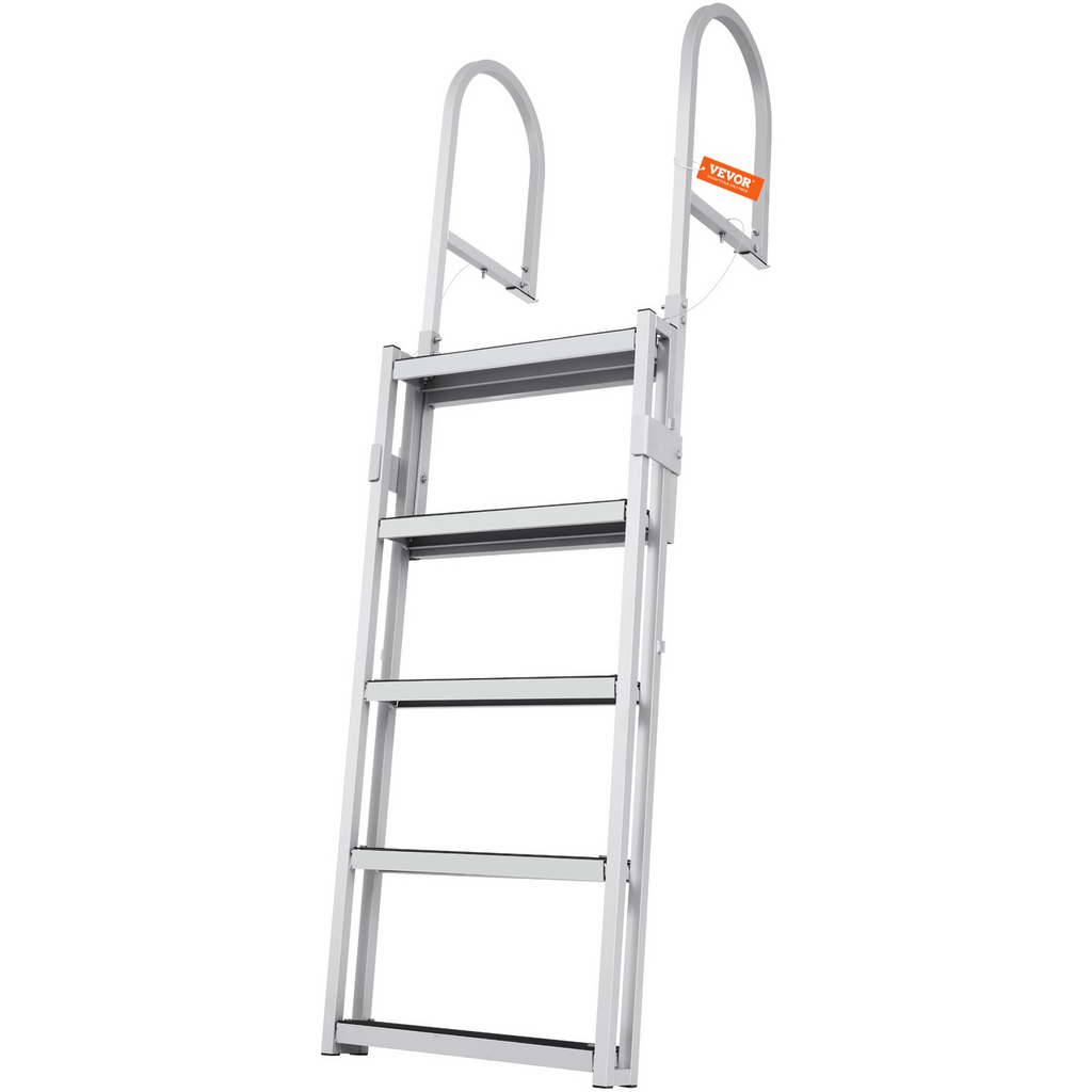 Escalera de muelle VEVOR retráctil 5 escalones capacidad de carga de 350 lb 66,9'' a 78,9'' escalón de 4'' de ancho y tapete de goma