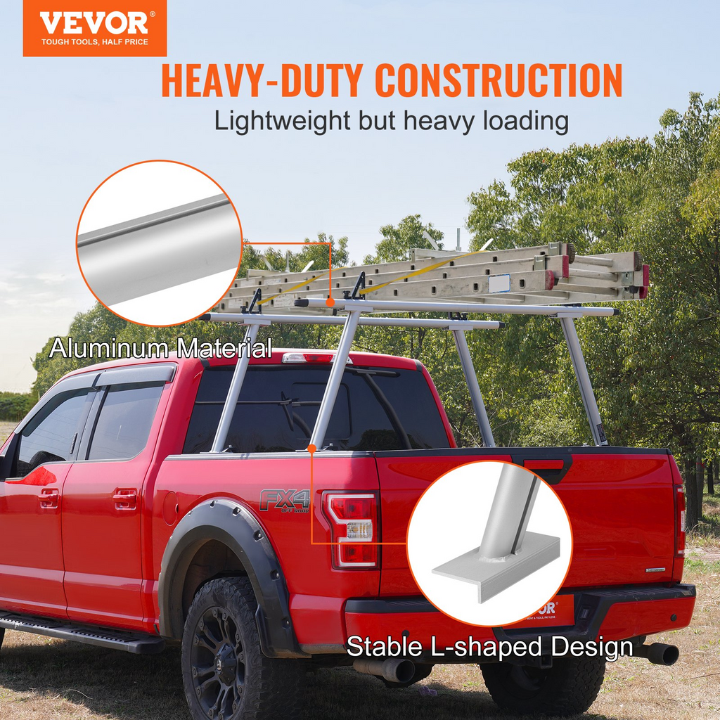 VEVOR - Portaequipajes para camión capacidad de 800 lb 71" x 31" de aluminio para escalera de camión con 8 abrazaderas en C sin perforación