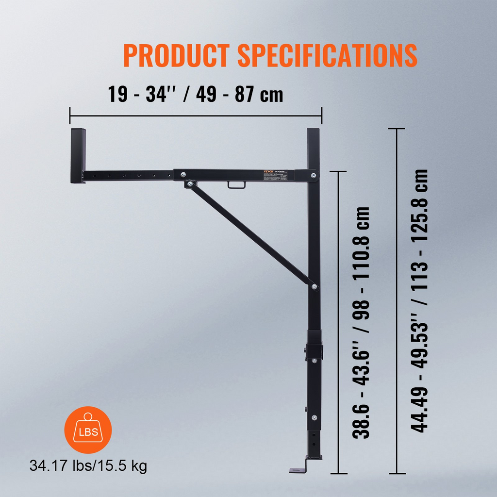 Portaequipajes extensible para camión de 19 a 34 pulgadas altura ajustable de 38,6 a 43,6 pulgadas capacidad de 250 libras