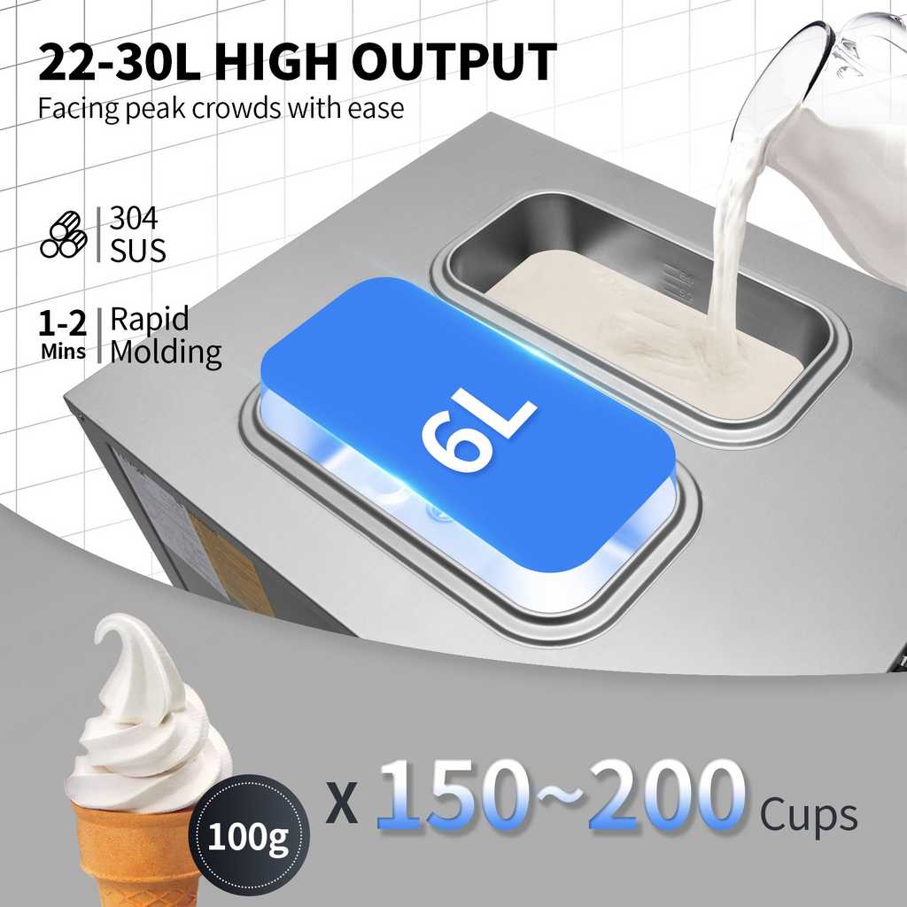 VEVOR - Máquina para hacer helados comerciales de 22-30 l/h 2200 W  con tolva de 2 x 6 l cilindro de 2 l panel LCD