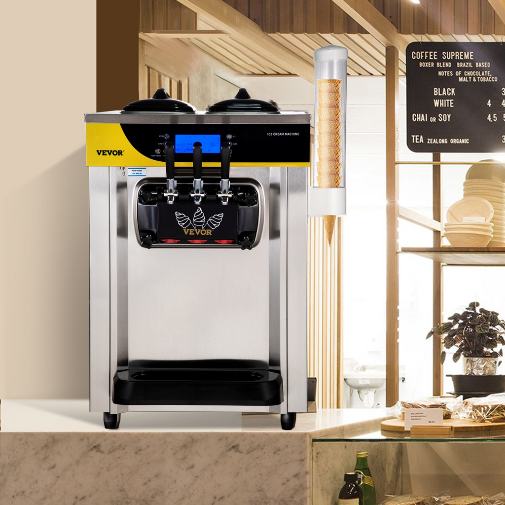 VEVOR - Máquina para hacer helados comerciales de 22-30 l/h 2200 W  con tolva de 2 x 6 l cilindro de 2 l panel LCD