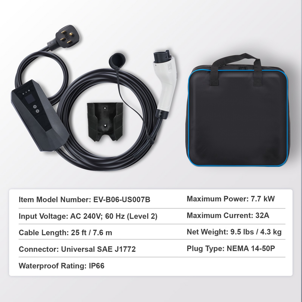 Cargador portátil para vehículos eléctricos VEVOR de nivel 2 32 A 240 V