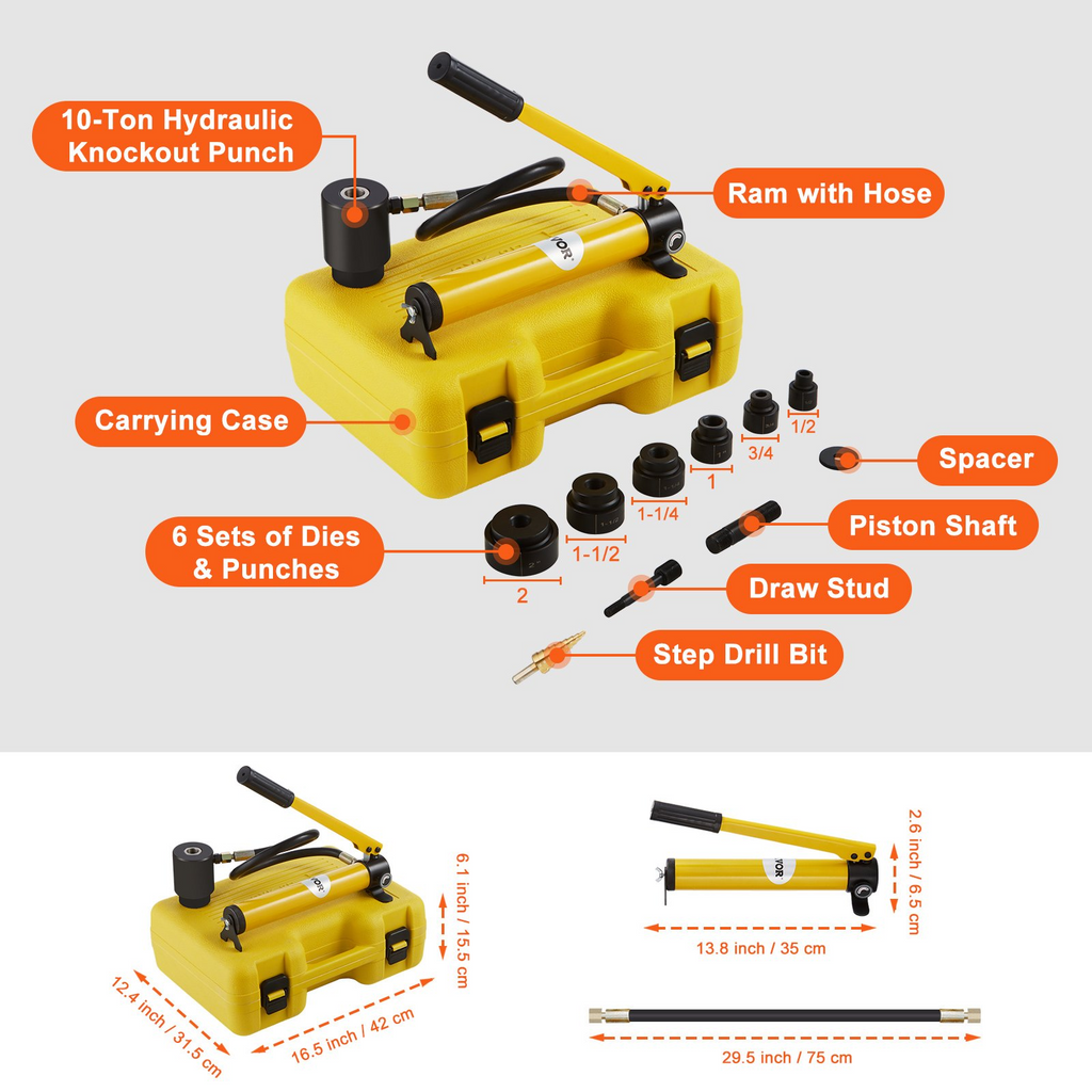 Kit de perforadora hidráulica de 10 toneladas con 6 troqueles