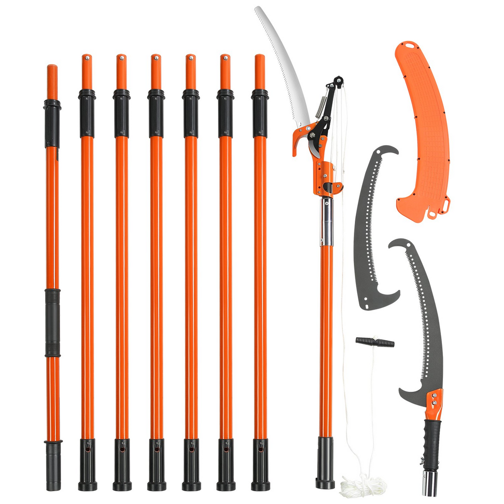 VEVOR Sierra de pértiga manual podadora de árboles extensible de 7,3 a 27 pies hoja de acero afilada y tijeras